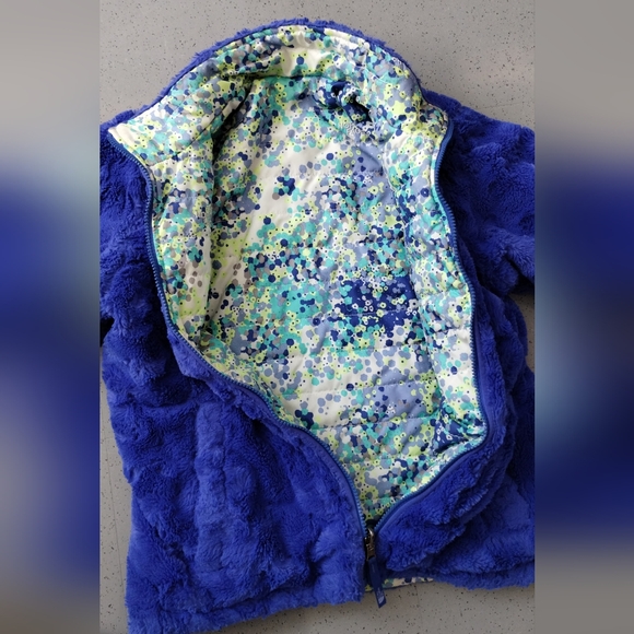 The North Face Reversible Jacket Multicolor Floral/Cobalt Blue Fleece Girls - Picture 11 of 16